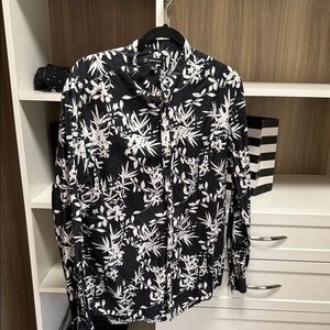 INC International Concepts Navy & White Floral-Print Button-Down Shirt
